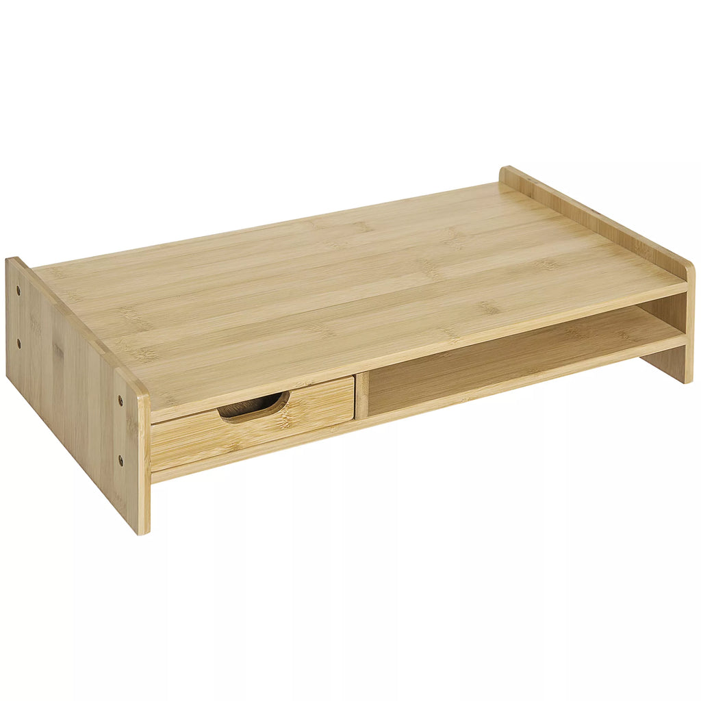 Monitorių stovas su stalčiumi Ekrano pakėlimas Monitorių stovas Ekrano stovas kompiuteriui, nešiojamam kompiuteriui, spausdintuvui 49 x 25,5 x 11,5 cm Natūralus