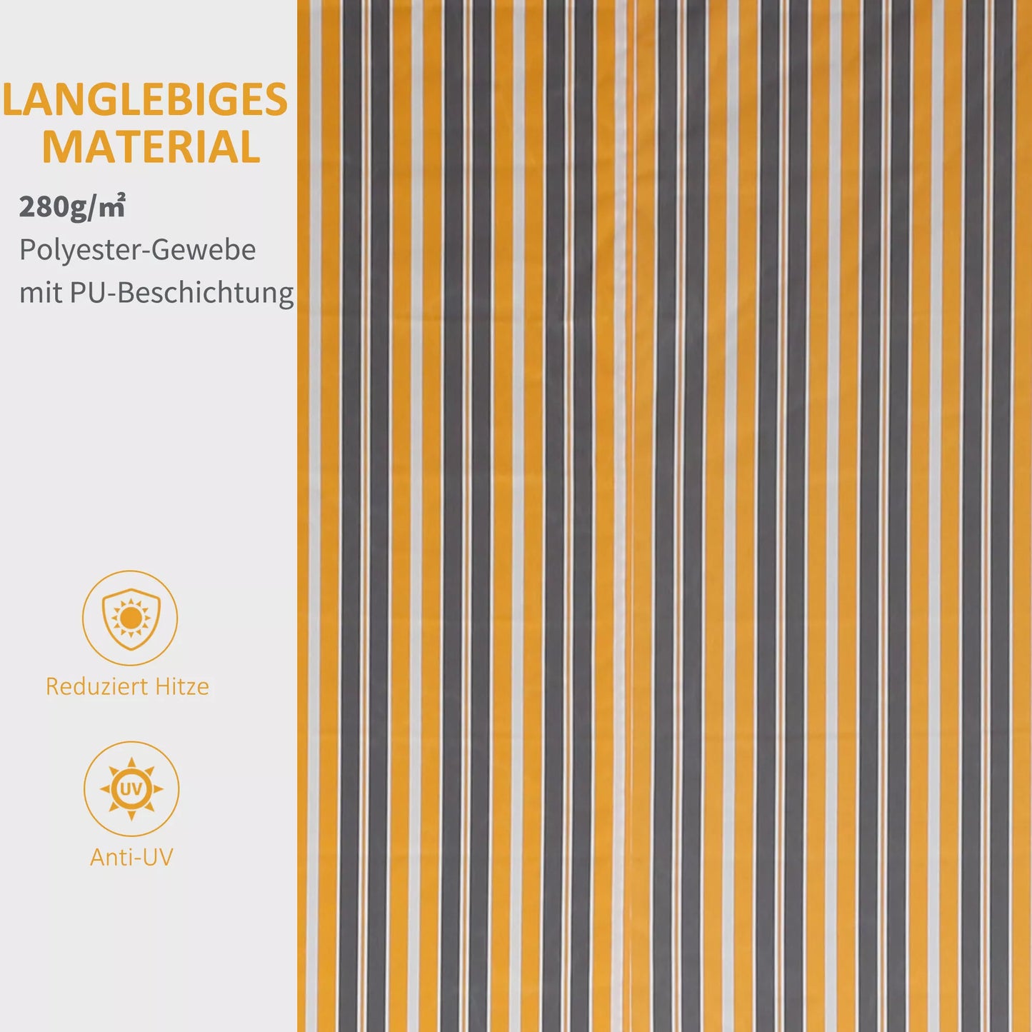 Markizė su alkūne, apsauga nuo saulės, rankine pavara, skirta balkonui, aliuminio, geltonos ir pilkos spalvos, 2,95 x 2,45 m