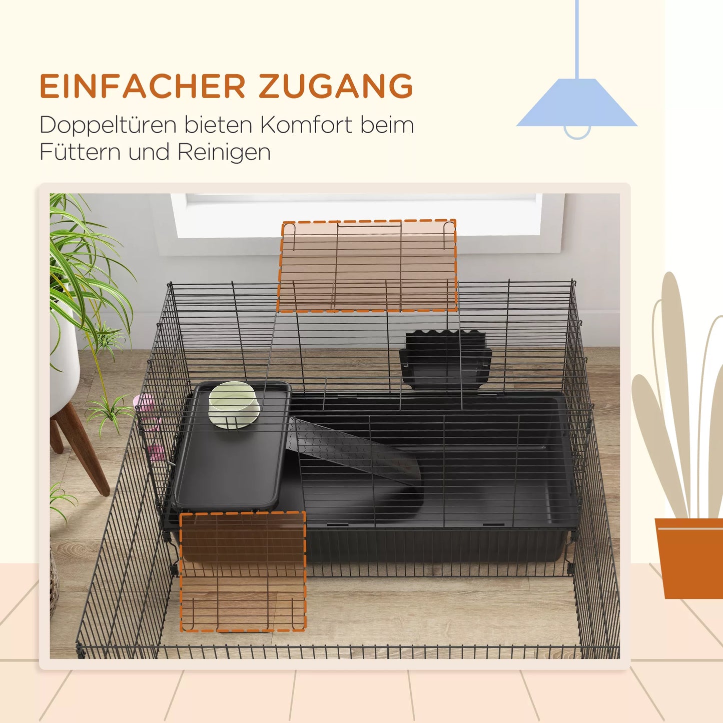 Mažų gyvūnų narvas su nuimamu aptvaru, maniežas su narvu, įskaitant priedus, juodas