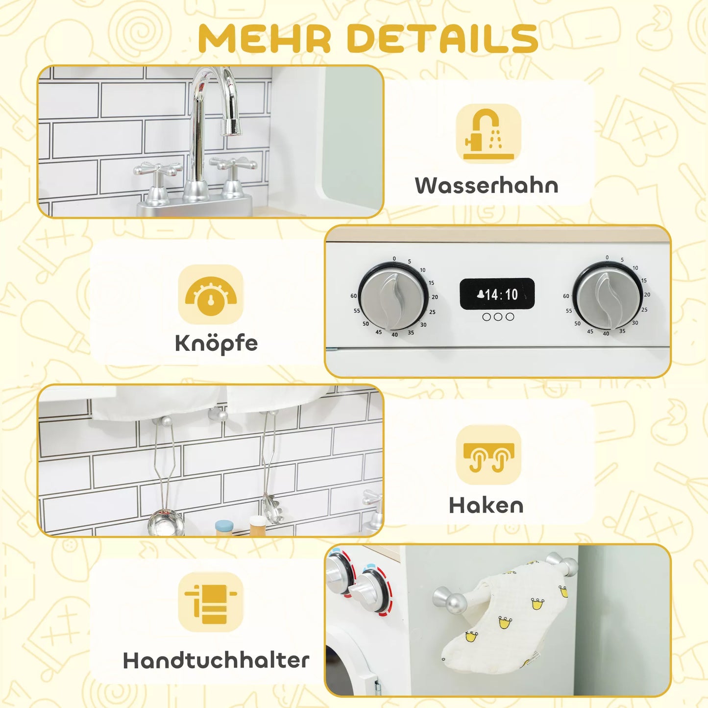 Vaikų virtuvė Žaislinė virtuvė su orkaite, kriaukle, garso funkcija ir priedais Dovanėlė mergaitėms ir berniukams nuo 3 iki 6 metų Balta