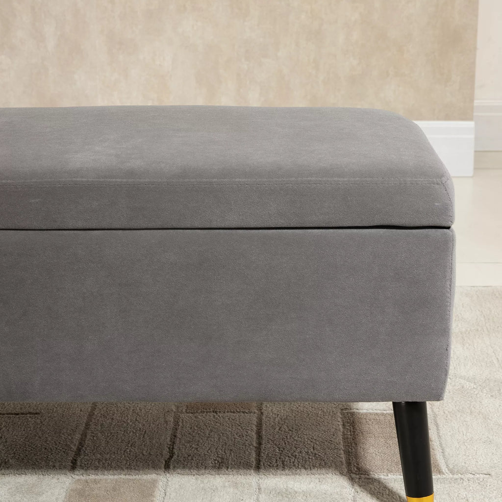 Sėdimoji sofa, minkšta sofa su daiktų laikymo vieta, skrynia-soda, metalas, putplastis, kaučiukmedis, anglies pilka, 110 x 43 x 45 cm