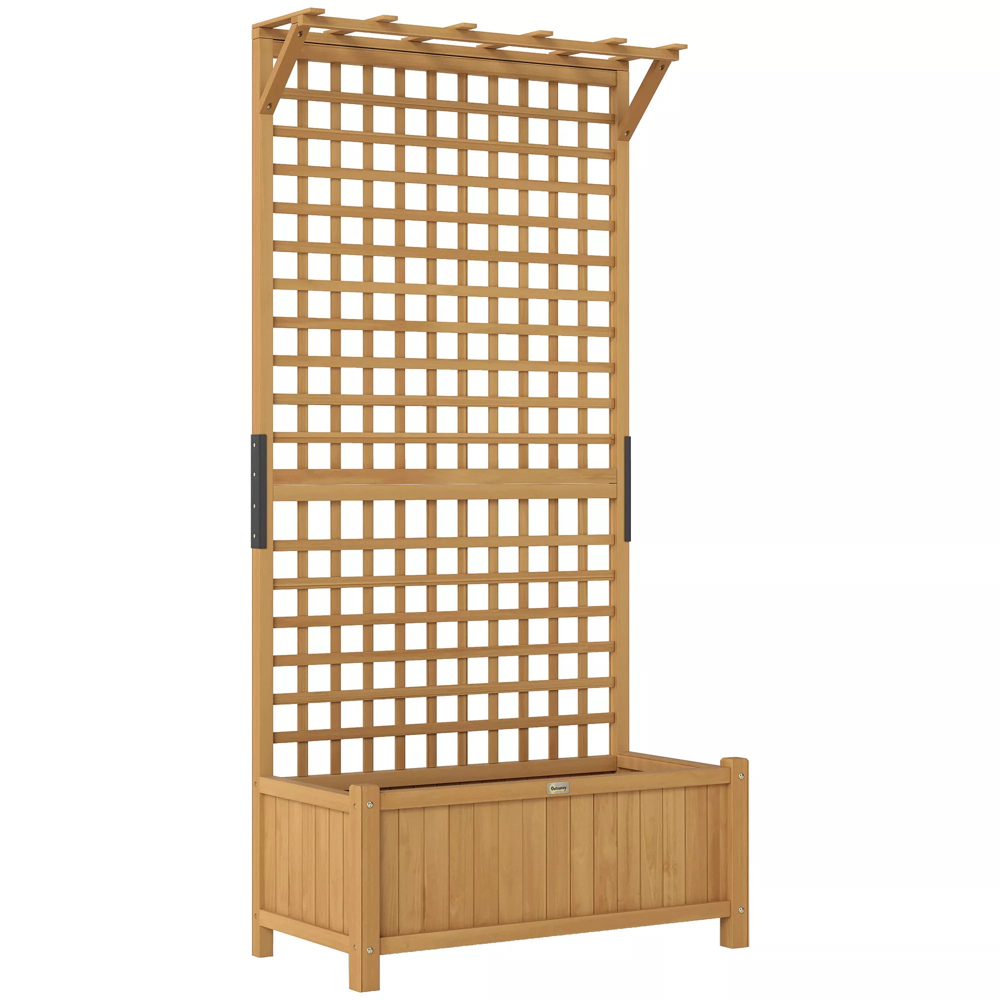 Pakelta lysvė vijokliniams augalams su grotelėmis ir stogeliu, 90x45x183 cm (ruda)