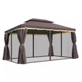 Sodo paviljonas Paviljonas 390 x 290 x 280 cm Sodo palapinė Šventinė palapinė Vakarėlių palapinė su 4 šoniniais elementais Moskitų tinklas Atsparus oro sąlygoms Aliuminis Poliesteris Kavos + juodos spalvos