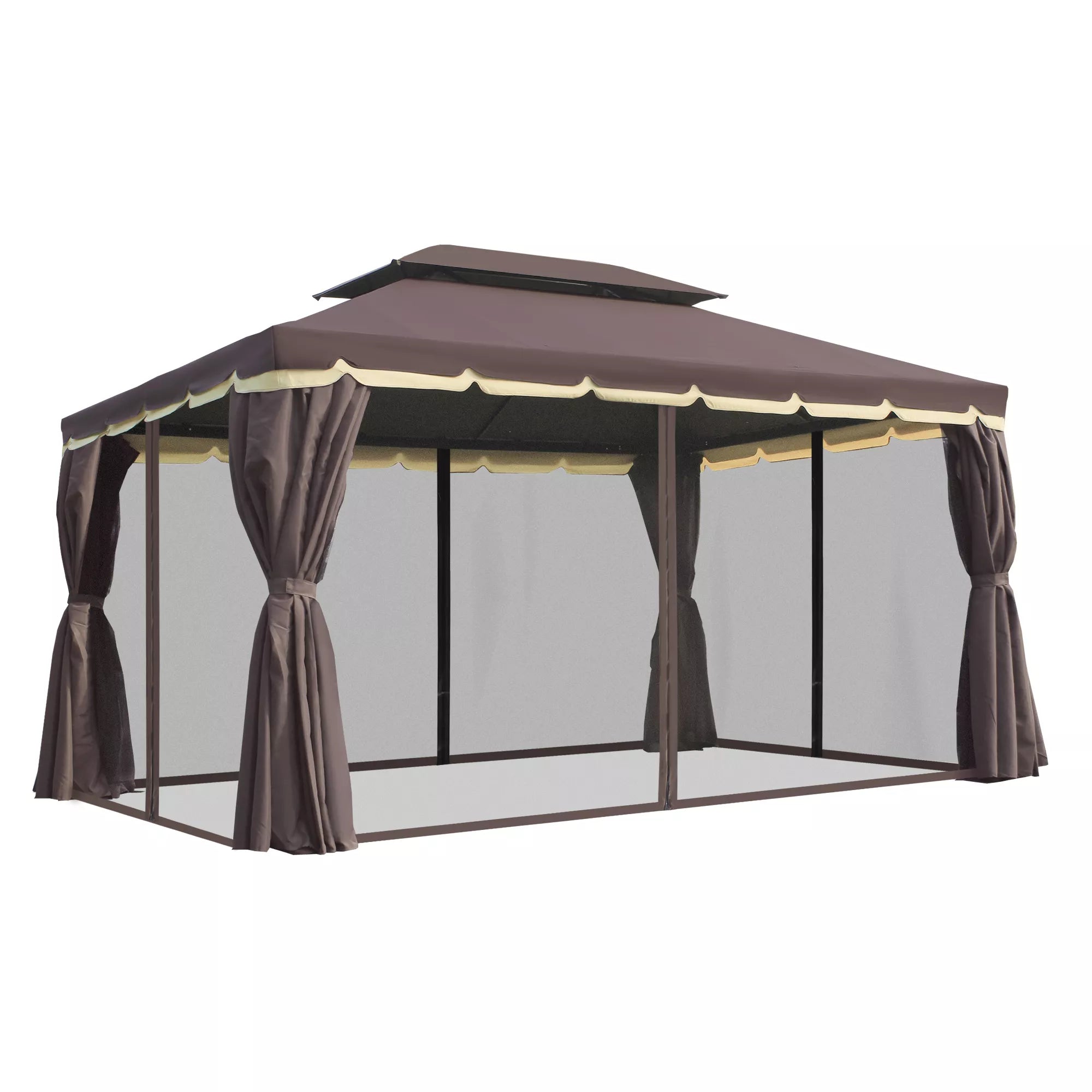 Sodo paviljonas Paviljonas 390 x 290 x 280 cm Sodo palapinė Šventinė palapinė Vakarėlių palapinė su 4 šoniniais elementais Moskitų tinklas Atsparus oro sąlygoms Aliuminis Poliesteris Kavos + juodos spalvos
