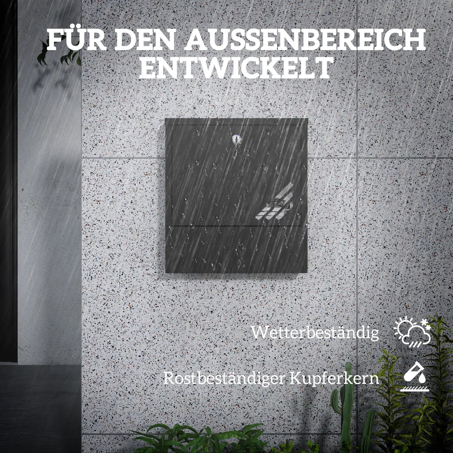 Pašto dėžutė su peržiūros langu, tvirtinama prie sienos, užrakinama, atspari rūdims ir oro sąlygoms, pilka