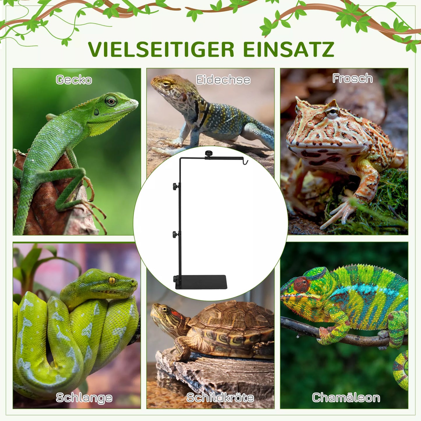 Šildymo lempos stovas terariumams, reguliuojamo aukščio, 40x15x95cm, Juodas