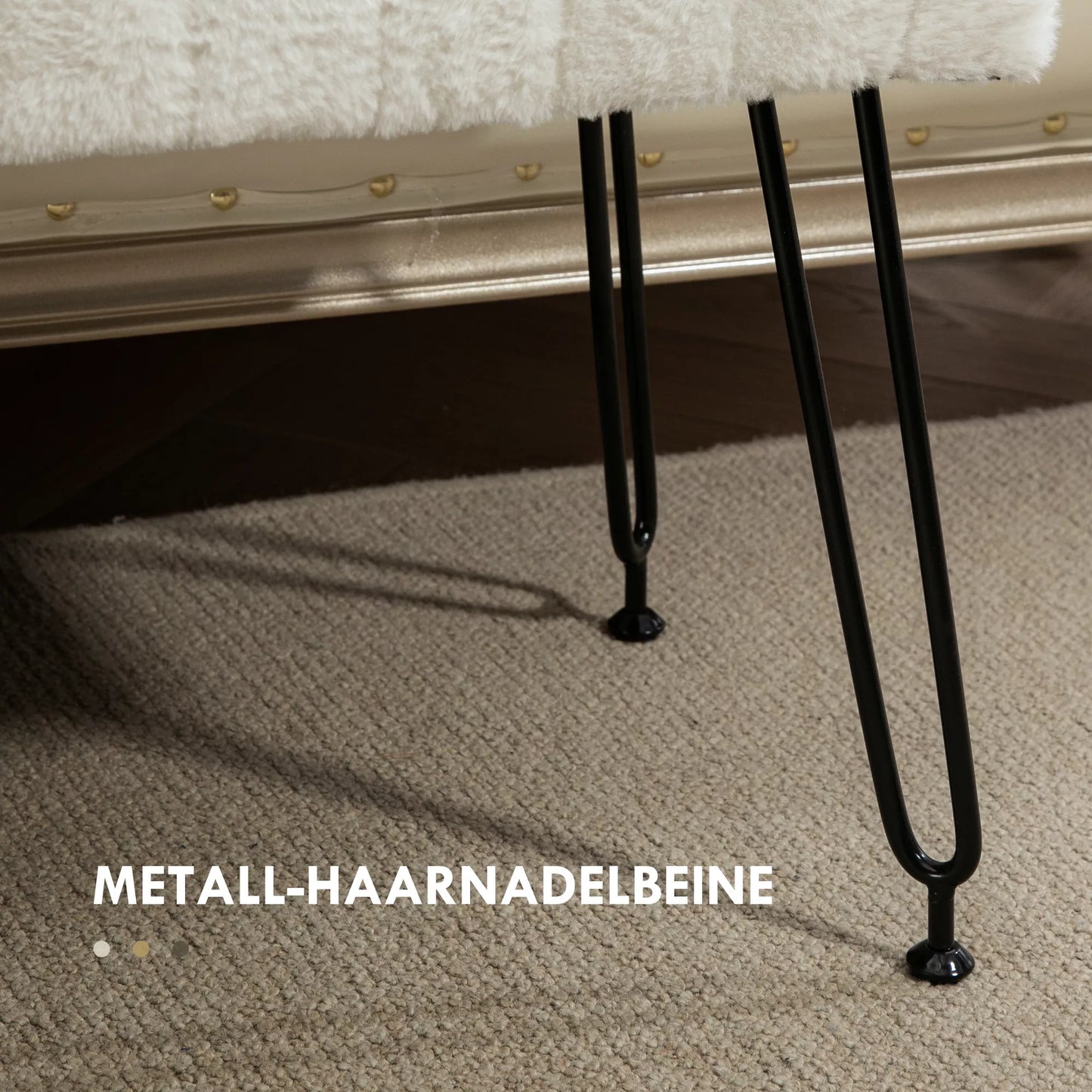 Sėdimoji vieta, dygsniuota sėdynė, dirbtinio kailio apmušalas, metalinės kojos, iki 120 kg, 82x30x47 cm, kreminės baltos/juodos