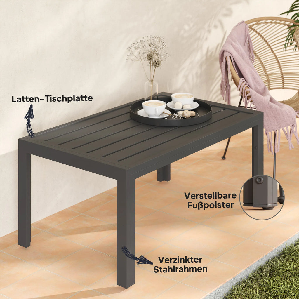 Pagalbinis stalas Balkono stalas iš plieno Stačiakampis kavos stalas Atsparus atmosferos poveikiui Sodo stalas 101,5x61x46 cm Pilkos spalvos