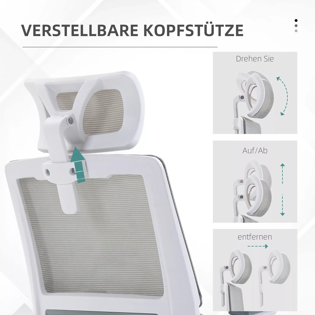 Biuro kėdė ergonomiška su galvos atrama iki 120 kg, pilka