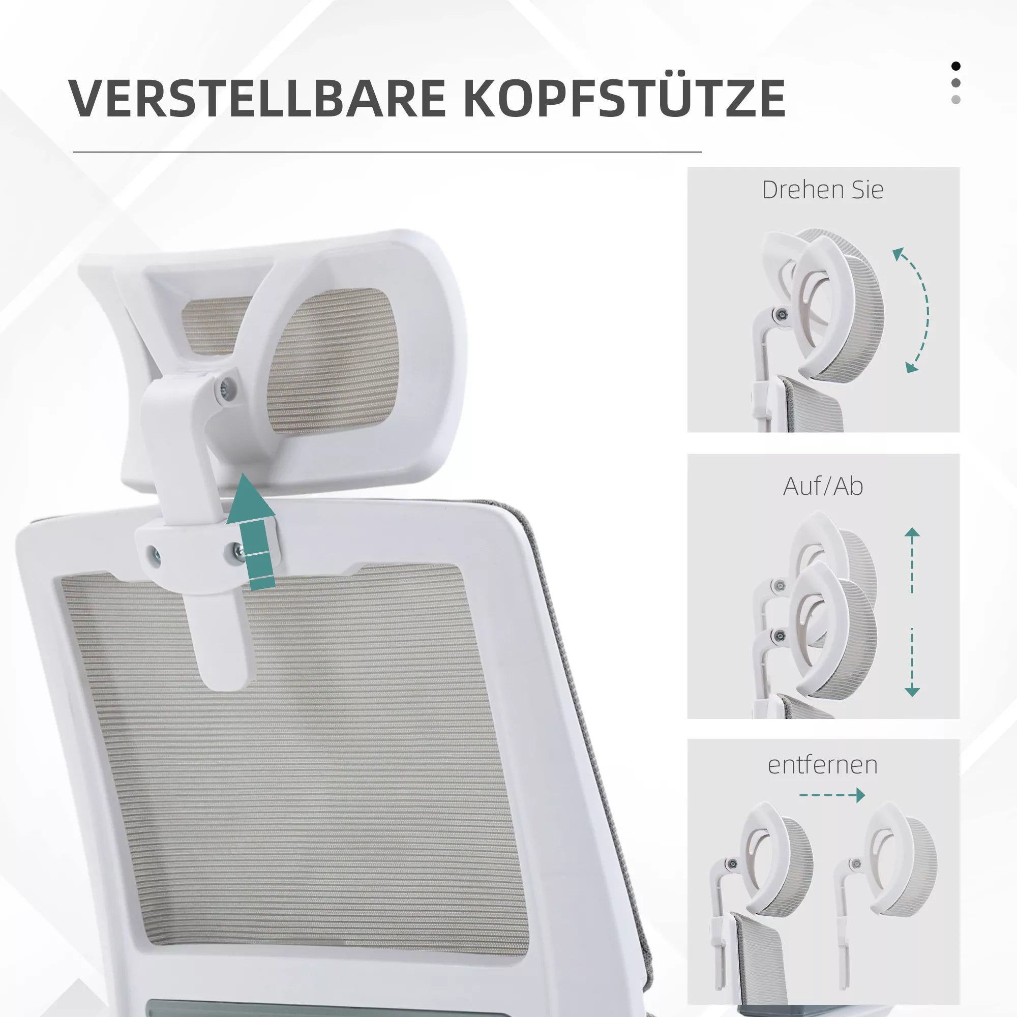 Biuro kėdė ergonomiška su galvos atrama iki 120 kg, pilka
