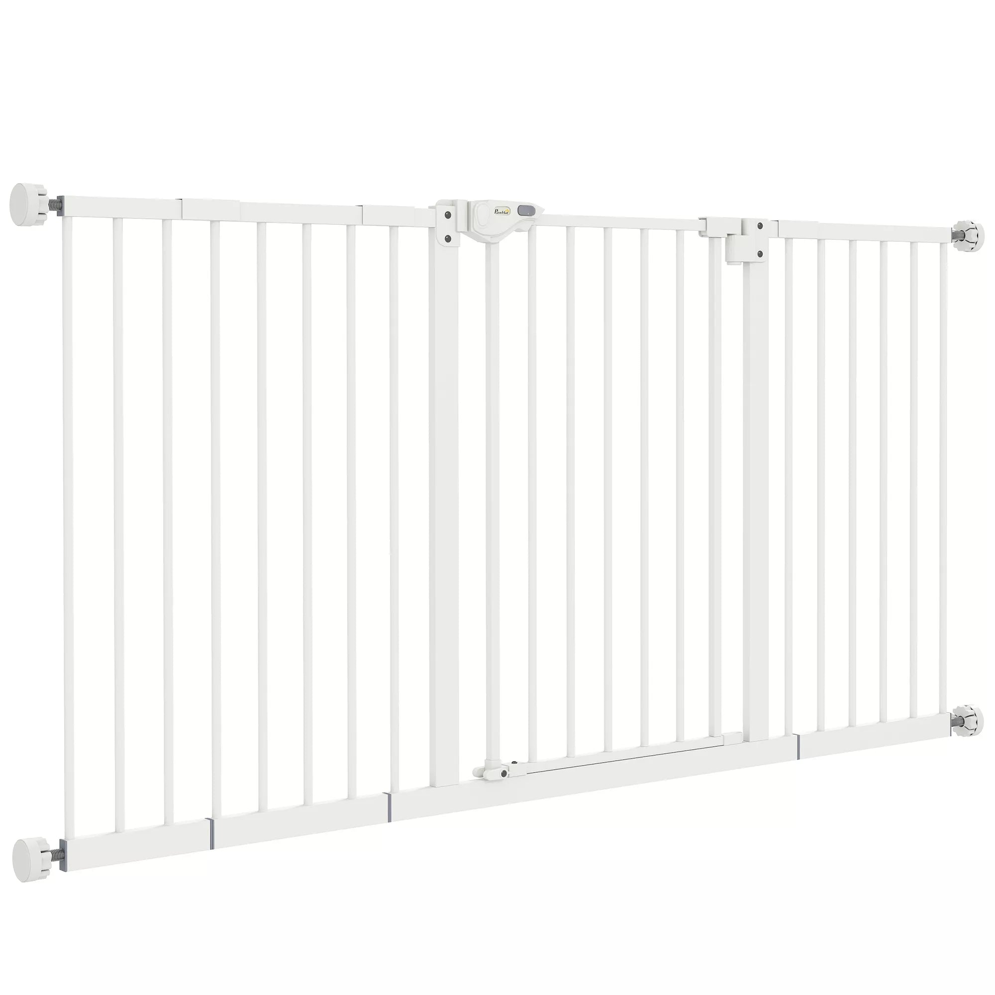 Šunų užtvaros, išplečiamos, tvirtinamos spaustuvais, metalinės, 136x76 cm, baltos spalvos