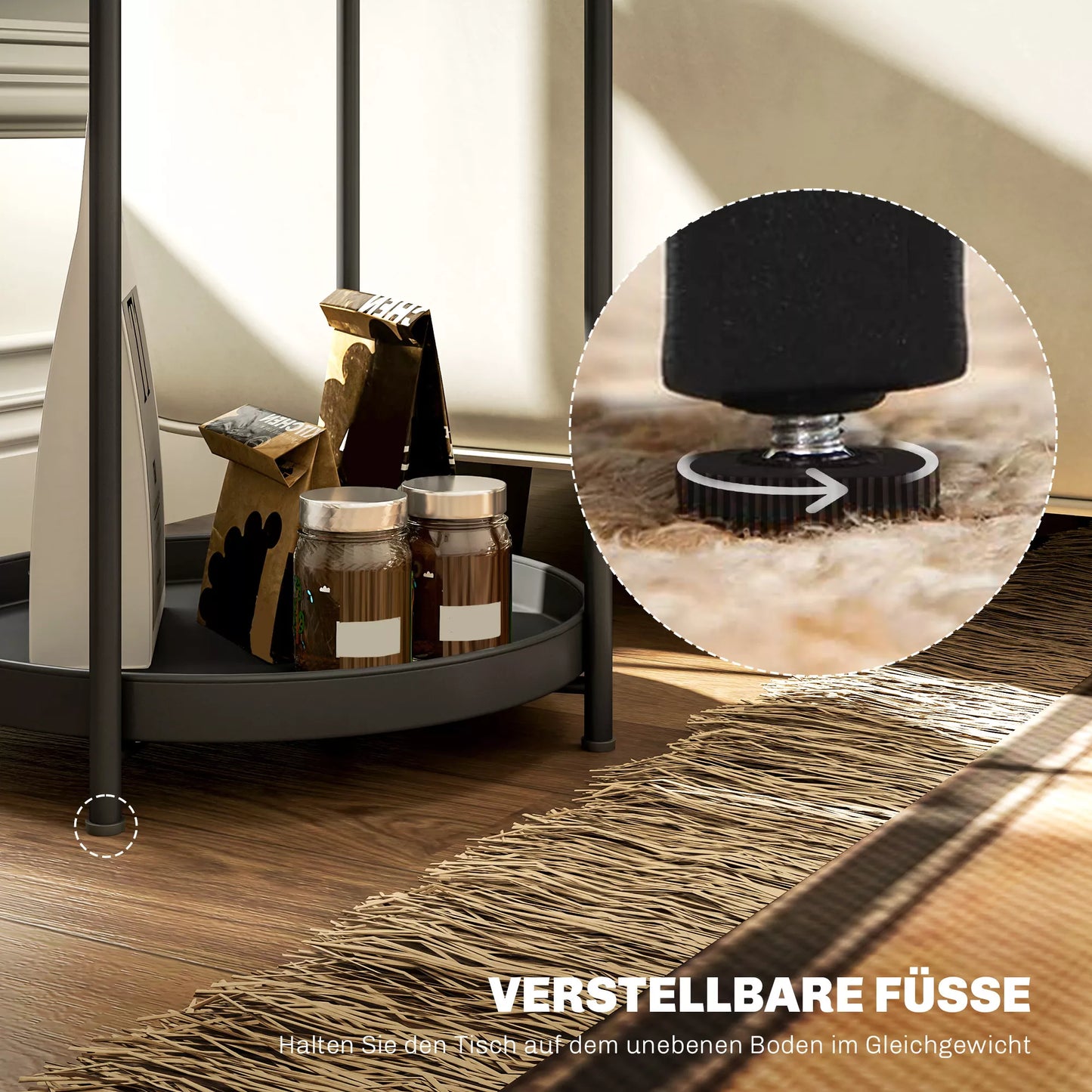 Apvalus staliukas su lentyna, 2 pakopų kavos staliukas svetainei, miegamajam, mažoms erdvėms, metalas, juodas