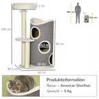 Draskyklės schema su matmenimis 109, 80, 60 ir 44,5 cm bei katės piktograma