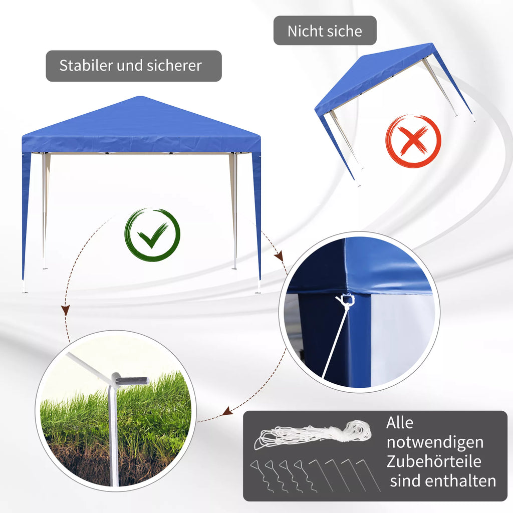 Paviljonas, 2,95 x 2,95 m Pop-Up sulankstomas paviljonas, sodo paviljonas, vakarėlių palapinė, UV apsauga, plienas + Oxford audinys, mėlynas