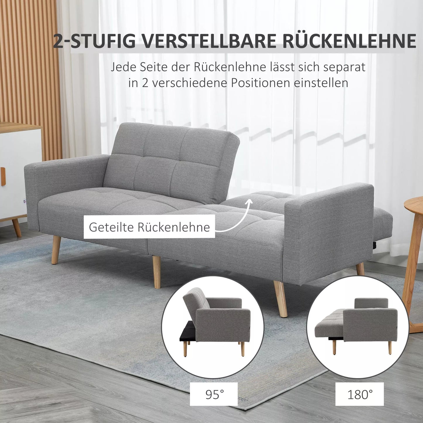 2 in 1 miegamasis sofos 205 x 88 cm Sofa su lovos funkcija, sofa su sėdimojo pagalvėle, lino išvaizda Pilka