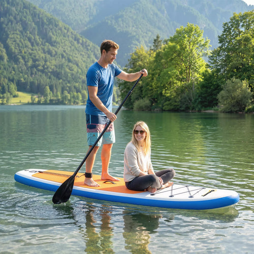 Stand Up Paddling lentos rinkinys: pripučiama 305 cm SUP lenta su aliumininiu irkleliu, nuimamu peleku ir kojų diržais