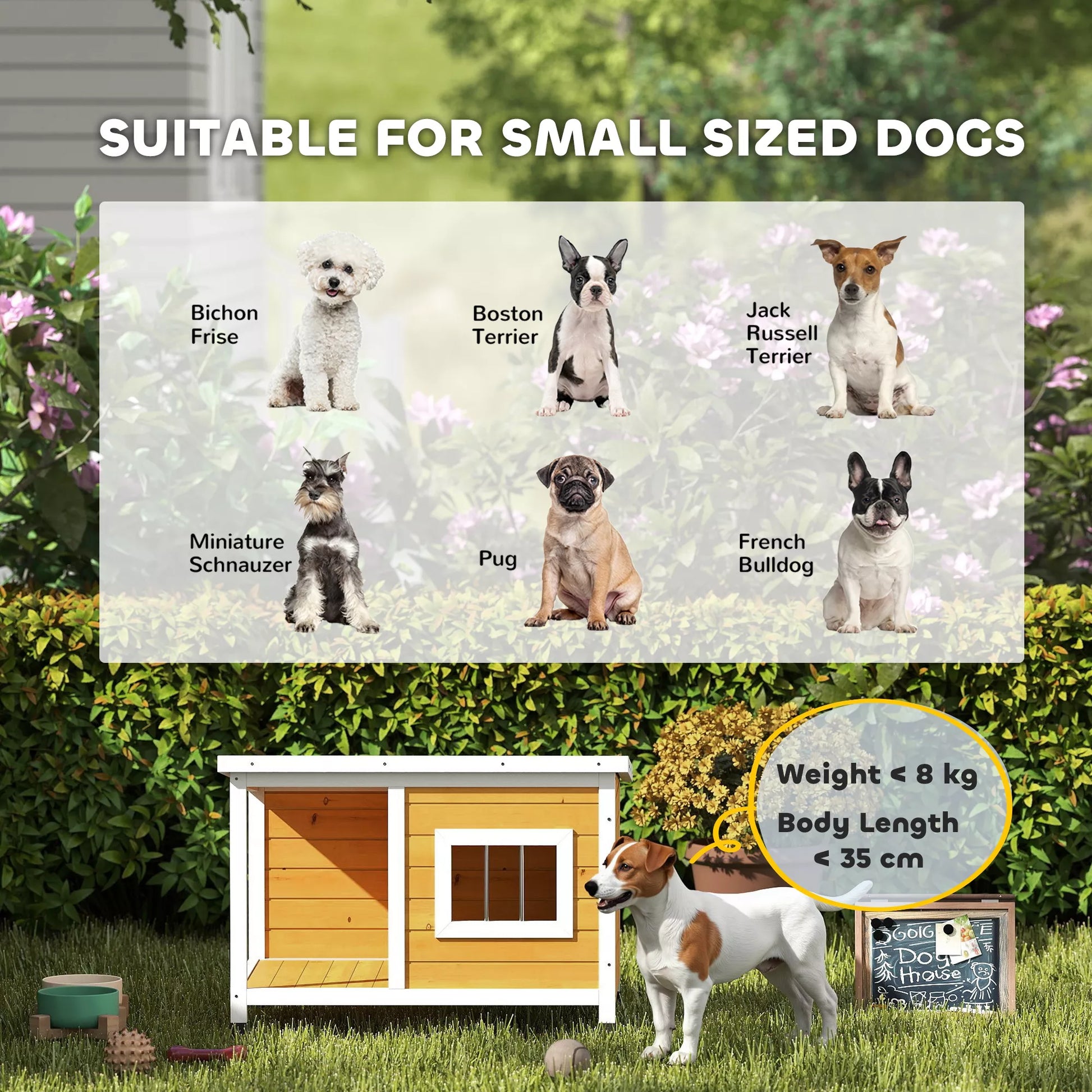 Šunidė su veranda, atidaromu stogu, langu, reguliuojamomis kojelėmis, natūralaus medžio, oranžinė, 85,5 x 62 x 60 cm