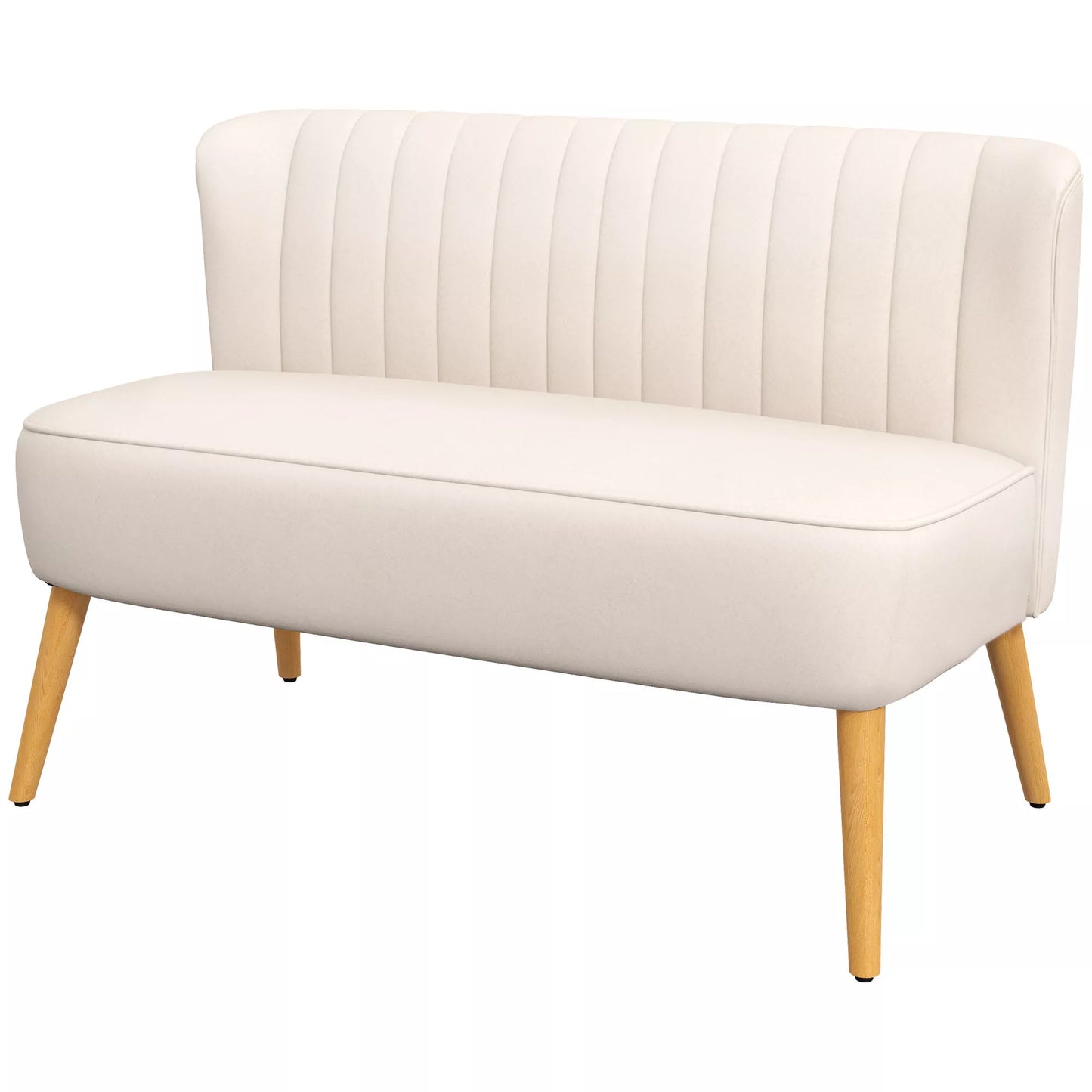 Sofa retro dizaino, 2 vietų sofa, medinės kojelės, 117 cm x 56,5 cm x 77 cm, kreminės baltos spalvos