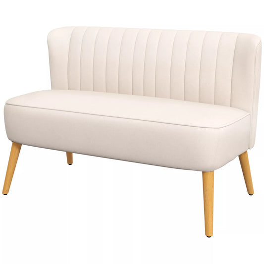 Sofa retro dizaino, 2 vietų sofa, medinės kojelės, 117 cm x 56,5 cm x 77 cm, kreminės baltos spalvos