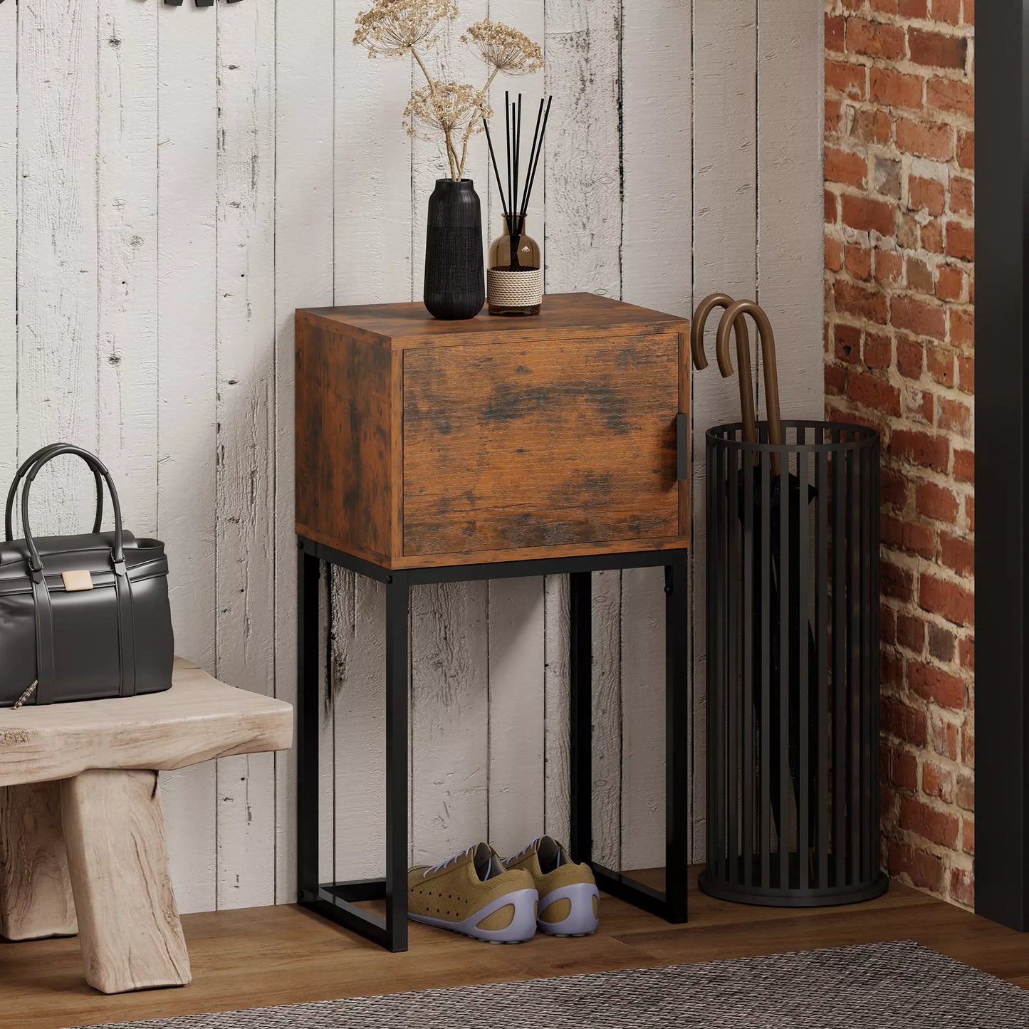 Konsolė, siaura, spintelė, pramoninis dizainas, svetainė, prieškambaris, 40x30x76 cm, rusvi rudi