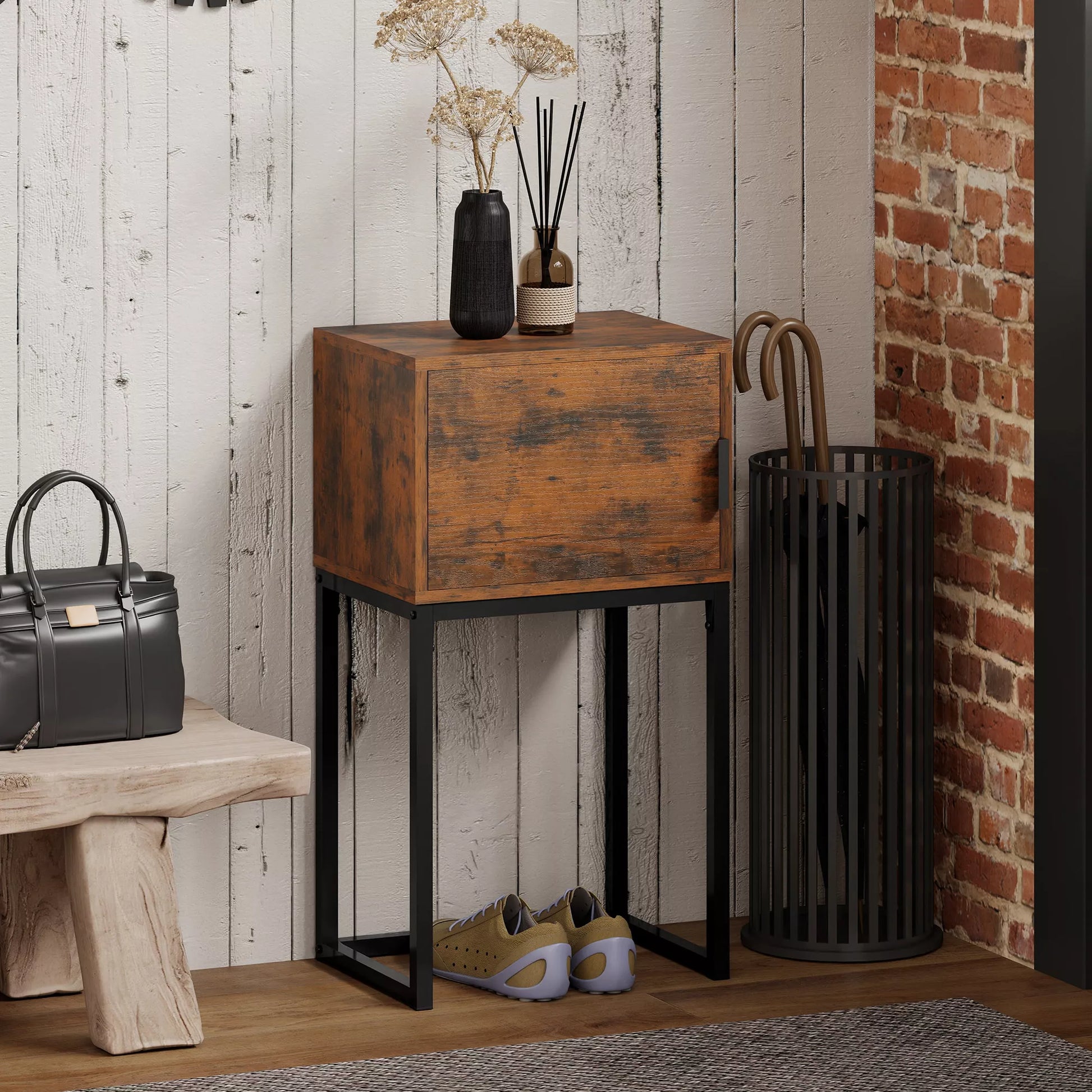 Konsolė, siaura, spintelė, pramoninis dizainas, svetainė, prieškambaris, 40x30x76 cm, rusvi rudi