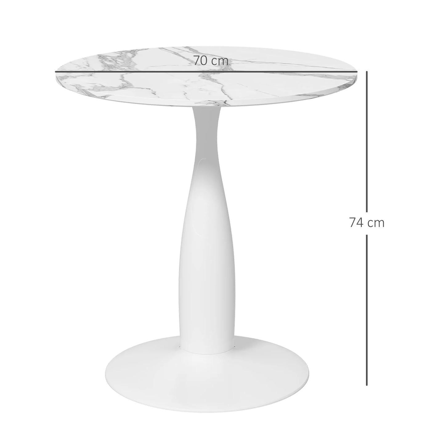 Apvalus valgomojo stalas, milteliniu būdu dengtas plienas, MDF su melaminu, neslystančios kojelės, 70 x 74 cm, baltas