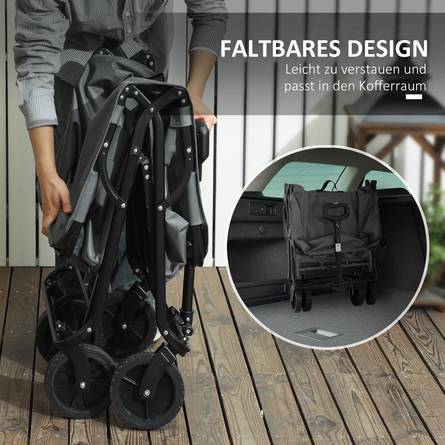 Sodo vežimėlis, sulankstomas, atlaikantis 120 kg, su nuimamu tentu, 160 litrų, tamsiai pilkos spalvos