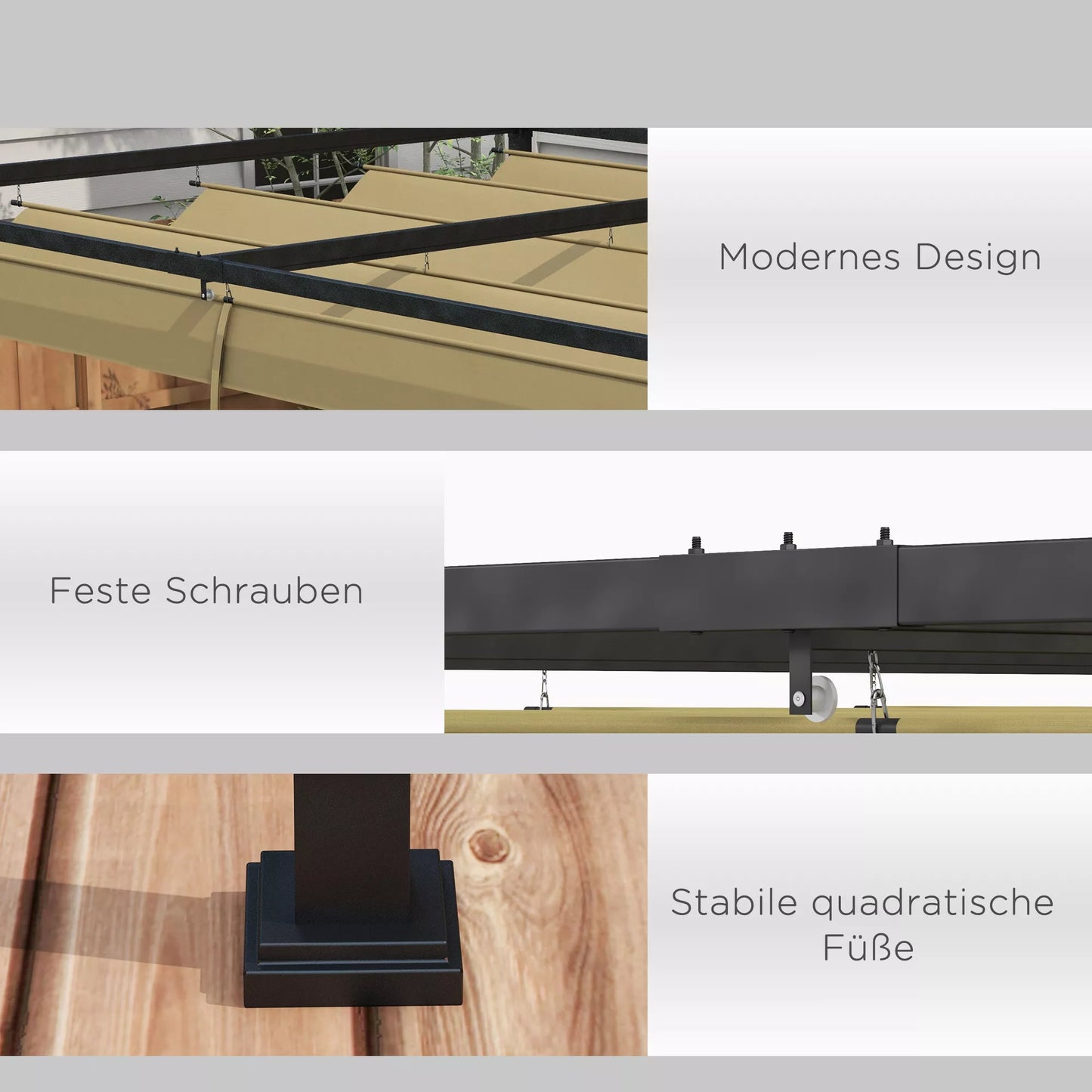 Pergola, tvirta saulės apsauga sodui, balkonui, terasai, pagaminta iš metalo ir plastiko, atspari UV spinduliams ir vandeniui, chaki spalvos