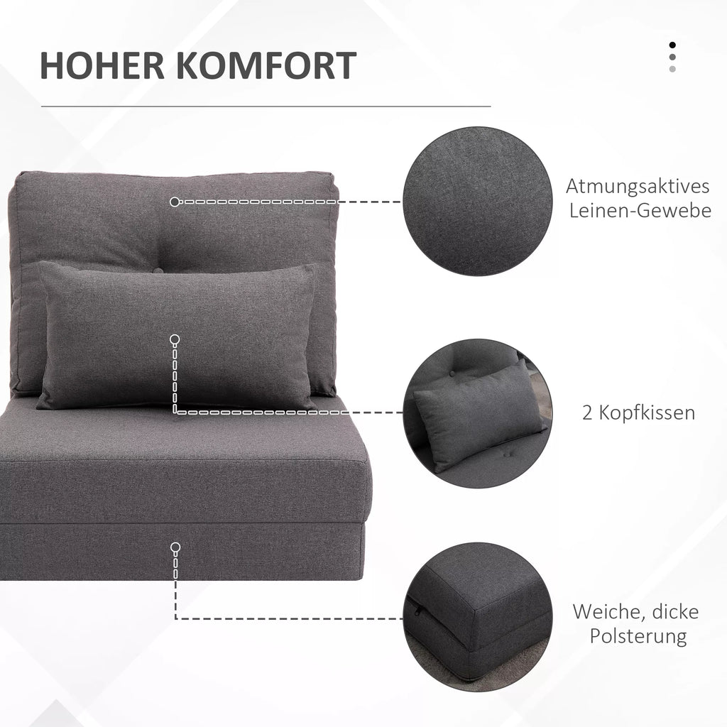 Grindų kėdė transformuojama į lovą 2-in-1, su pagalve, 80 x 60 x 56 cm, tamsiai pilka