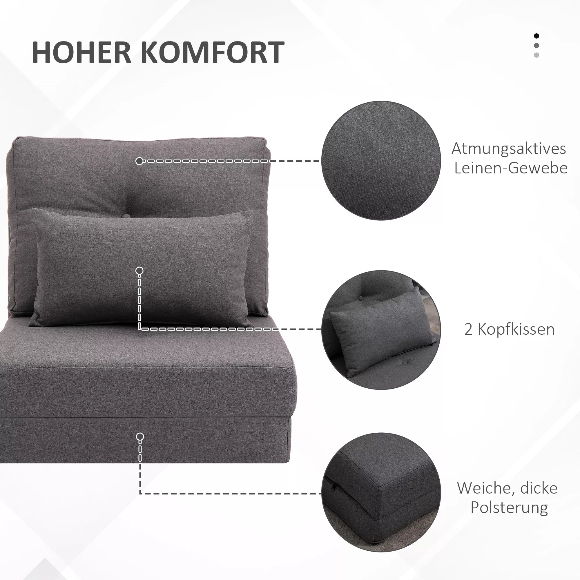 Grindų kėdė transformuojama į lovą 2-in-1, su pagalve, 80 x 60 x 56 cm, tamsiai pilka