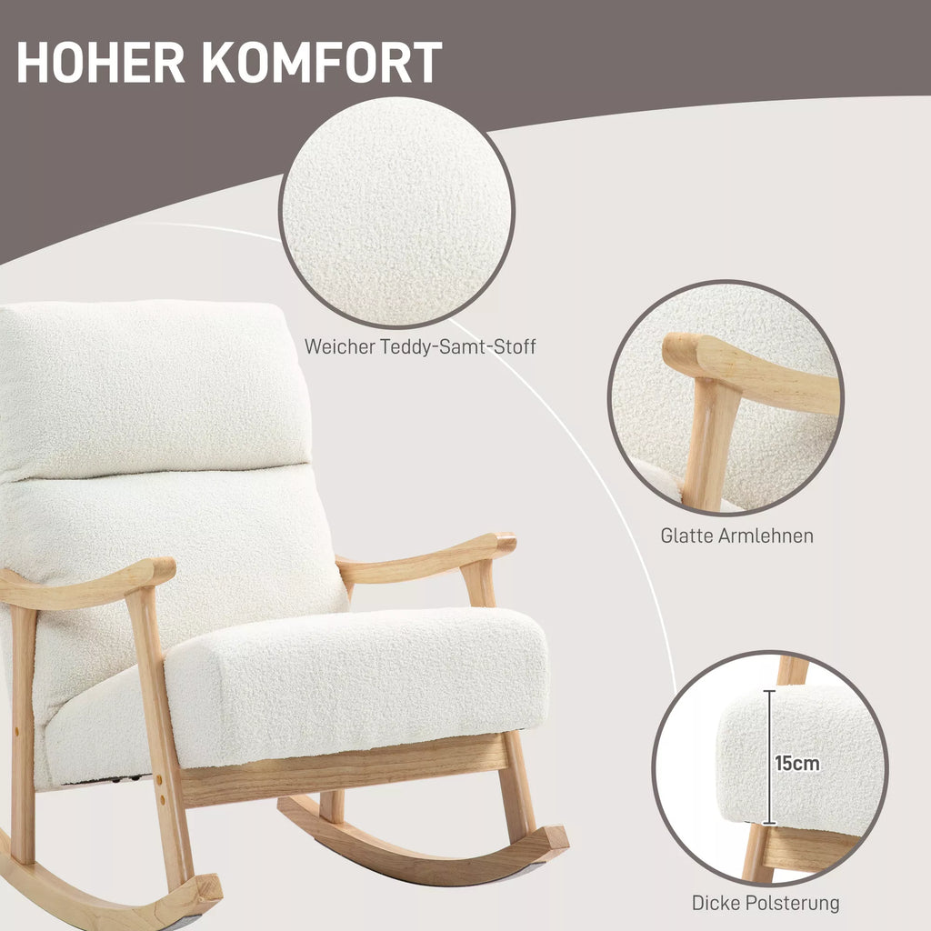 Sūpynės kėdė, aksomo imitacijos audinys, ergonomiška atlošimo dalis, 120 kg apkrova, 65B x 90T x 98H cm, kreminė balta spalva