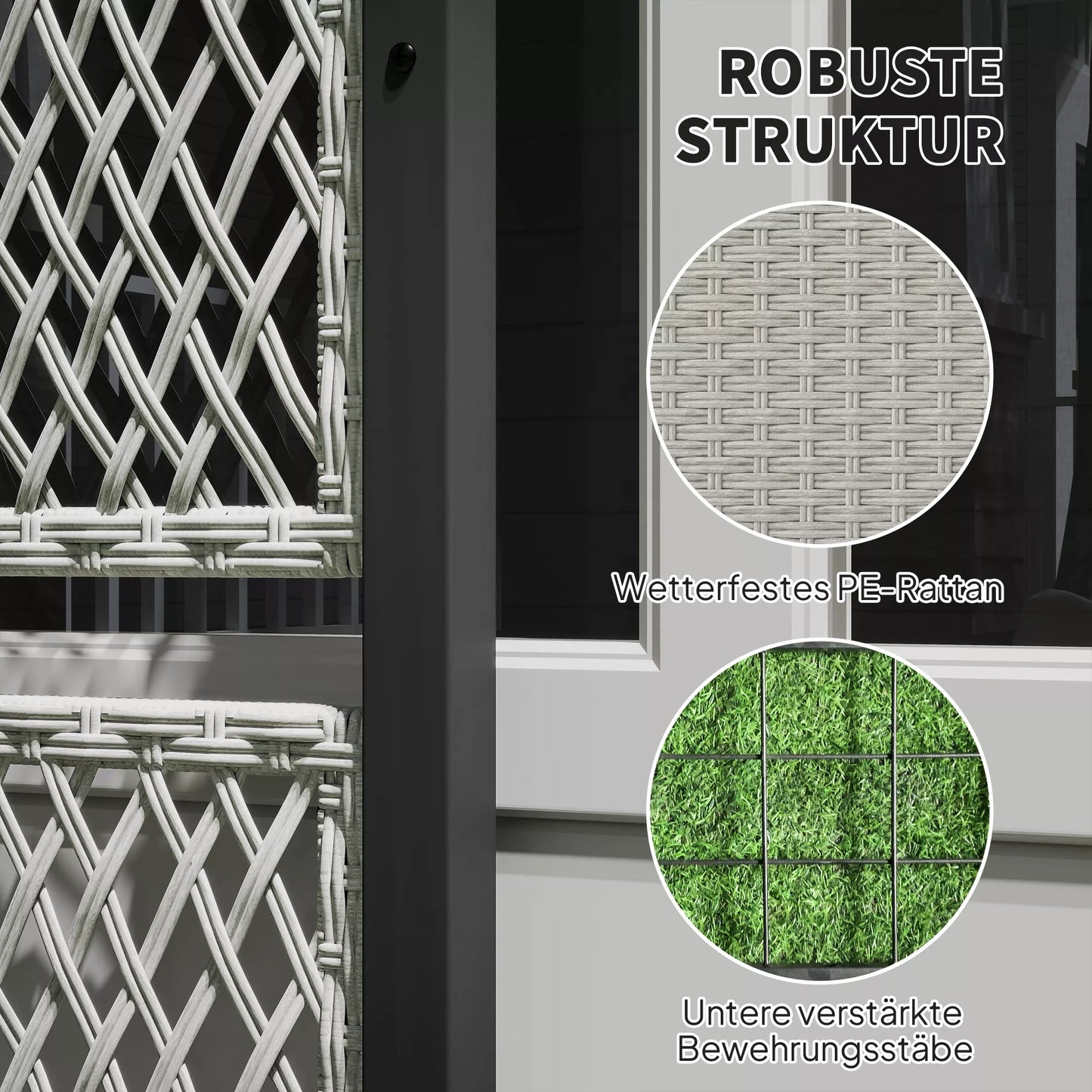 Pakelta lysvė, sienelė su atrama vijokliniams augalams, ratanas, 90x35x148 cm, pilka