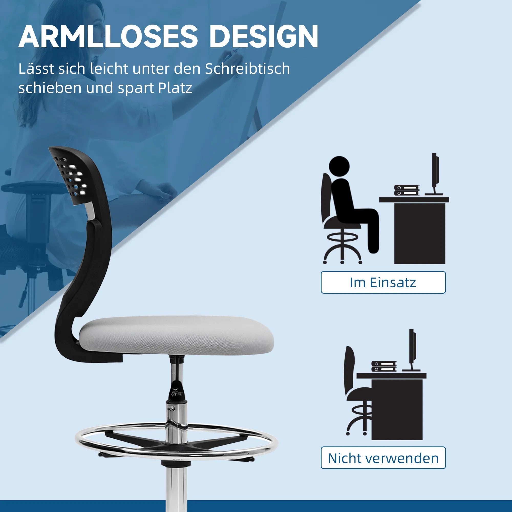 Ergonominis darbo kėdė poliesteris 106-126 cm reguliuojamo aukščio šviesiai pilka
