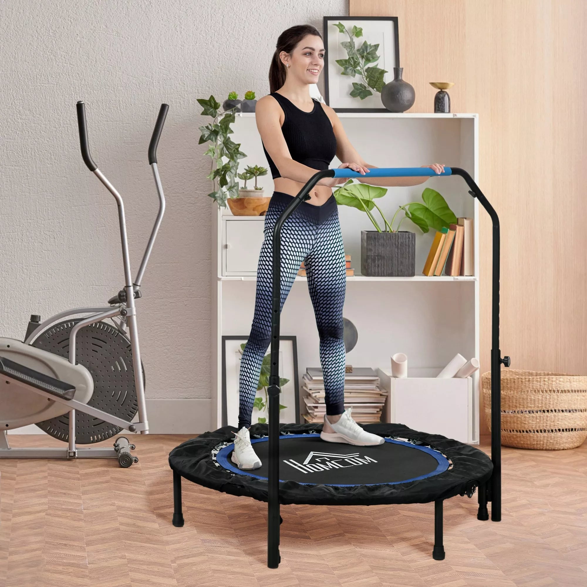 Fitneso batutas su reguliuojama rankena, 102 cm, iki 150 kg, juodos ir mėlynos spalvos