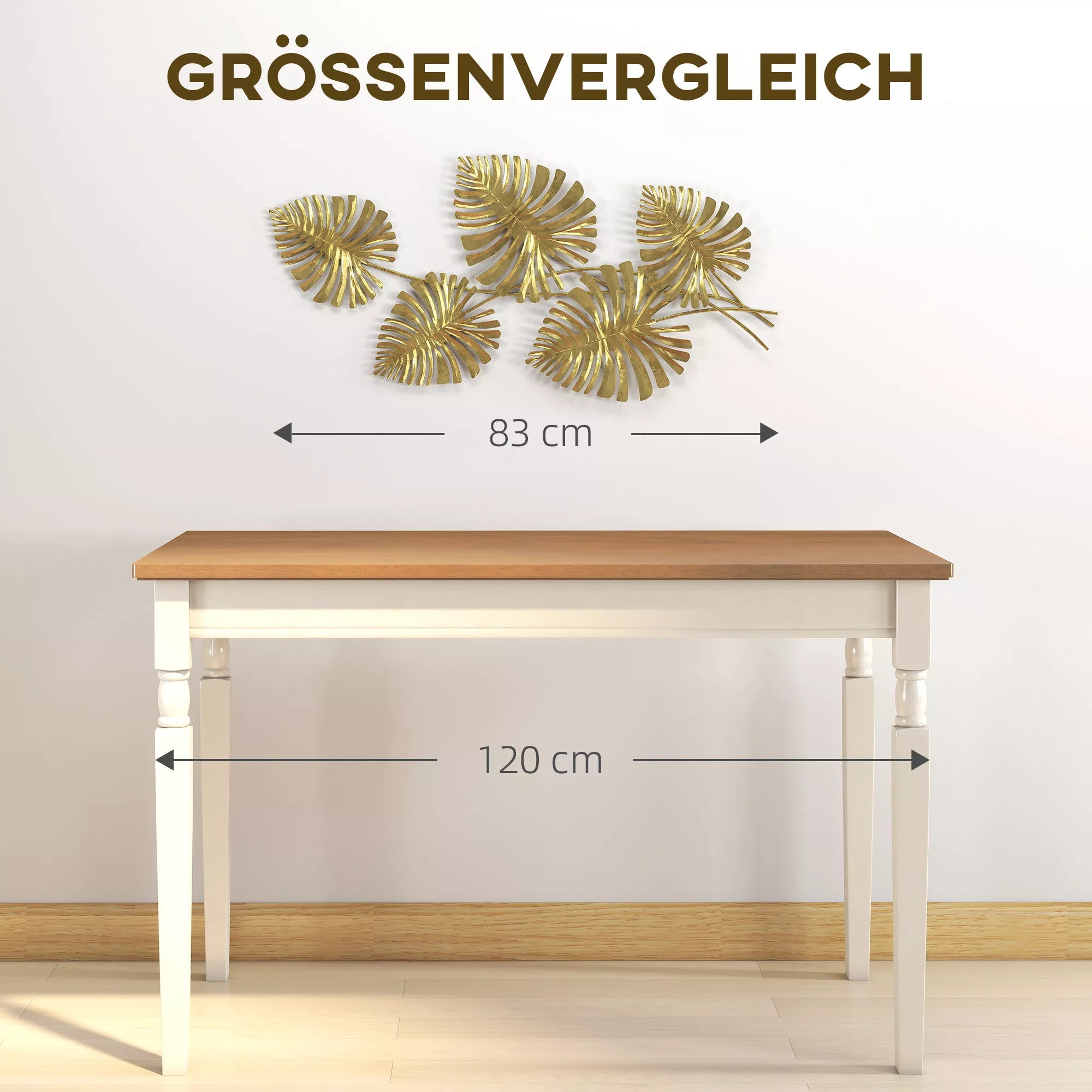 Sienų dekoracija metalinė, monstera lapų formos, 83 cm, auksinė