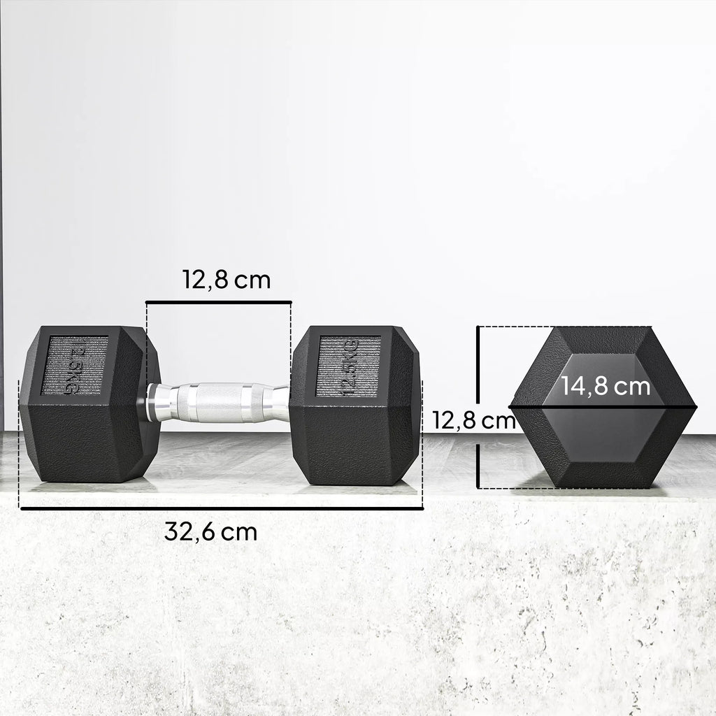 Hanteliai su rifliuotu rankenėliu, ketaus hanteliai, 2 vnt. po 12,5 kg, skirti namams, sporto salėms, jėgos treniruotėms