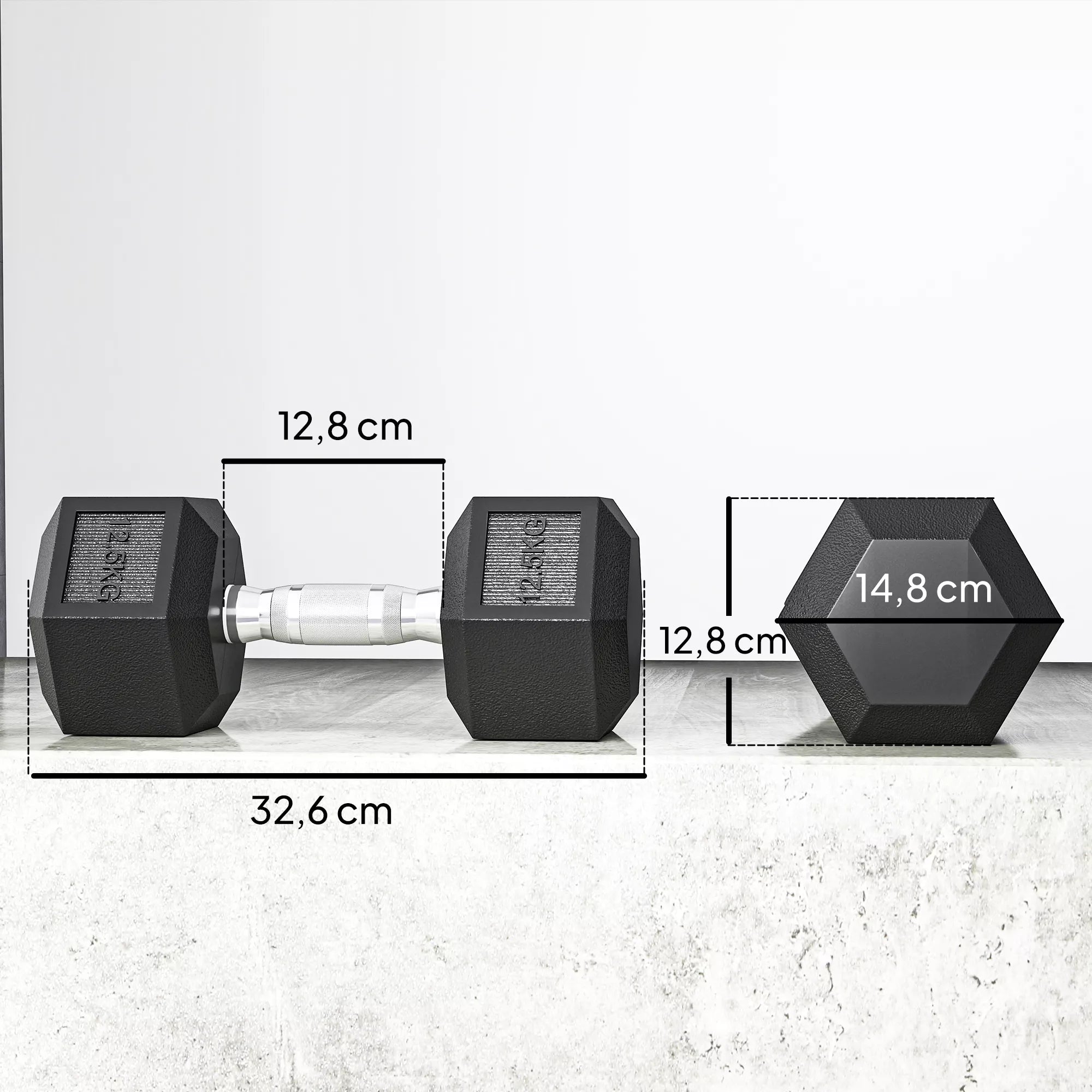 Hanteliai su rifliuotu rankenėliu, ketaus hanteliai, 2 vnt. po 12,5 kg, skirti namams, sporto salėms, jėgos treniruotėms
