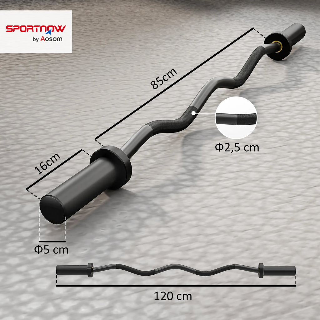 Olimpinė W formos štanga su 5 cm įvorėmis, 120 cm, juoda