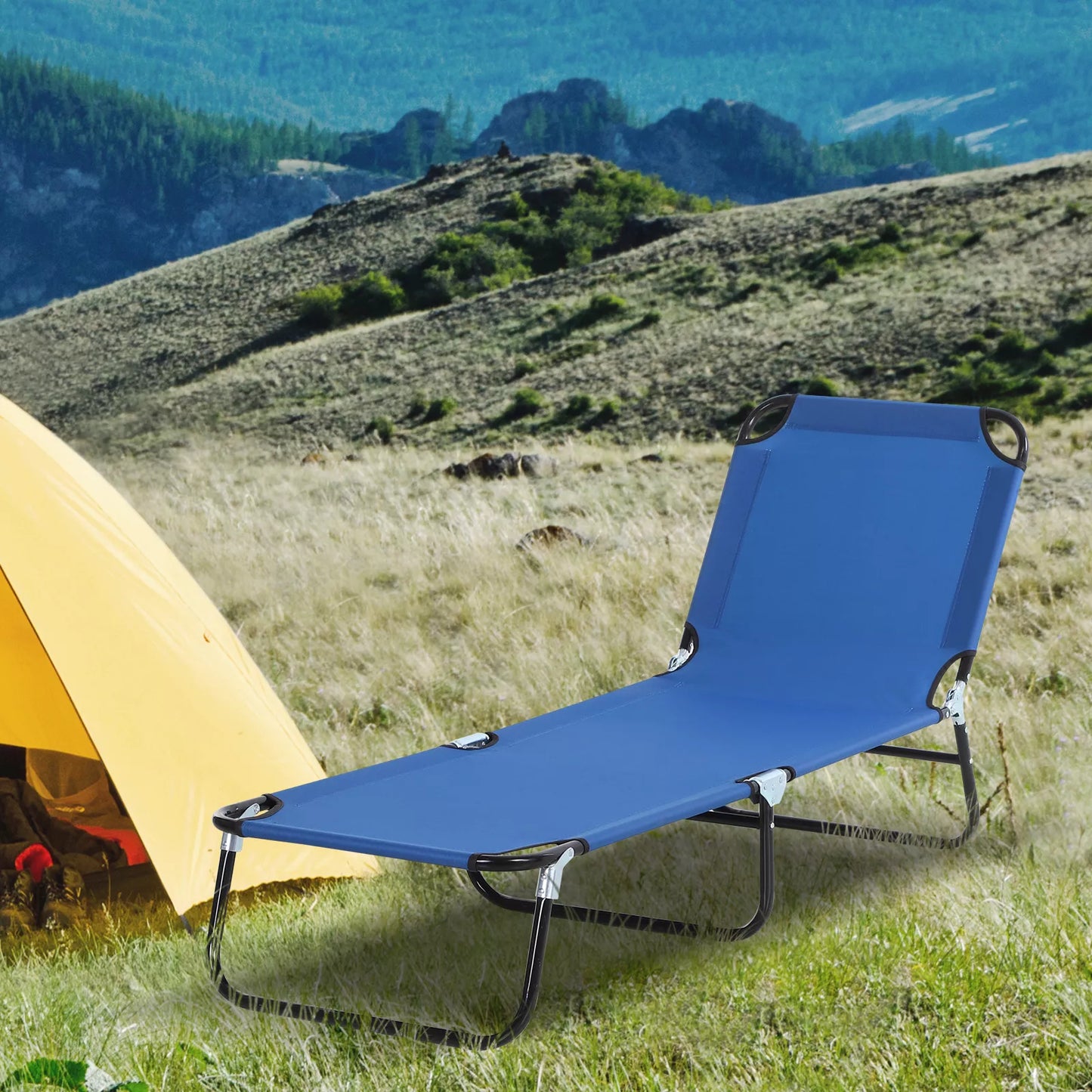 Saulės gultas, 5 pozicijų reguliuojamas atlošas, greitai džiūstantis, metalinis rėmas, 190 x 56 x 28 cm, mėlynas