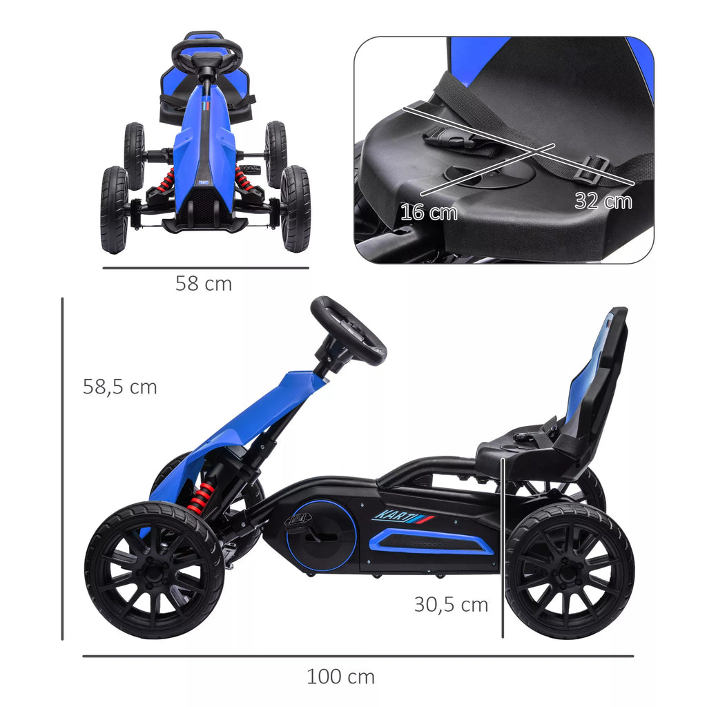 Pedalinis kartingas su atbuline eiga, vaikams nuo 3 iki 8 metų, mėlynas