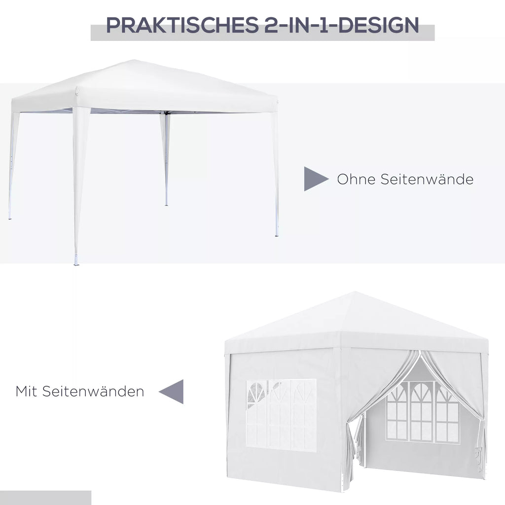 3 x 3 m Paviljono su 4 šoninėmis sienelėmis, langais, UV apsaugos šventės palapinė, sodo palapinė su nešiojimo krepšiu, plienas, balta