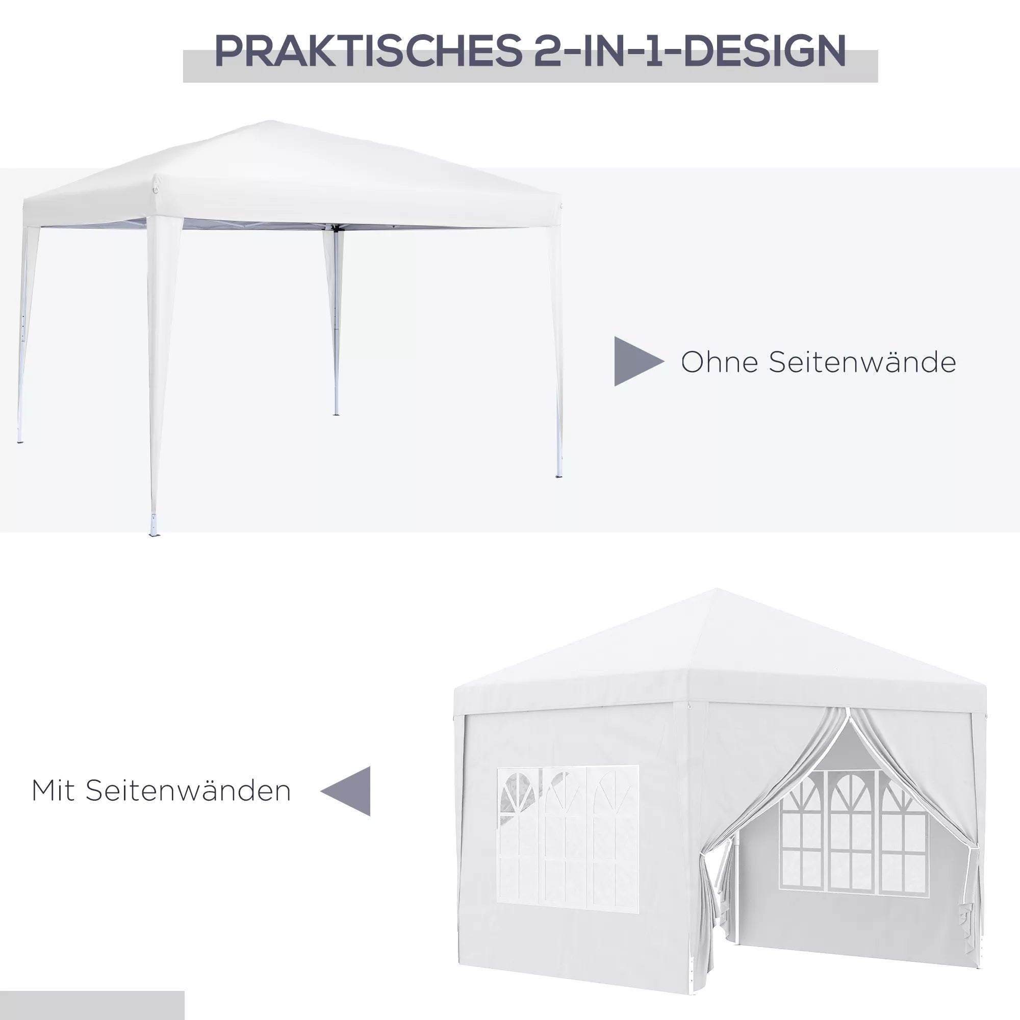 3 x 3 m Paviljono su 4 šoninėmis sienelėmis, langais, UV apsaugos šventės palapinė, sodo palapinė su nešiojimo krepšiu, plienas, balta