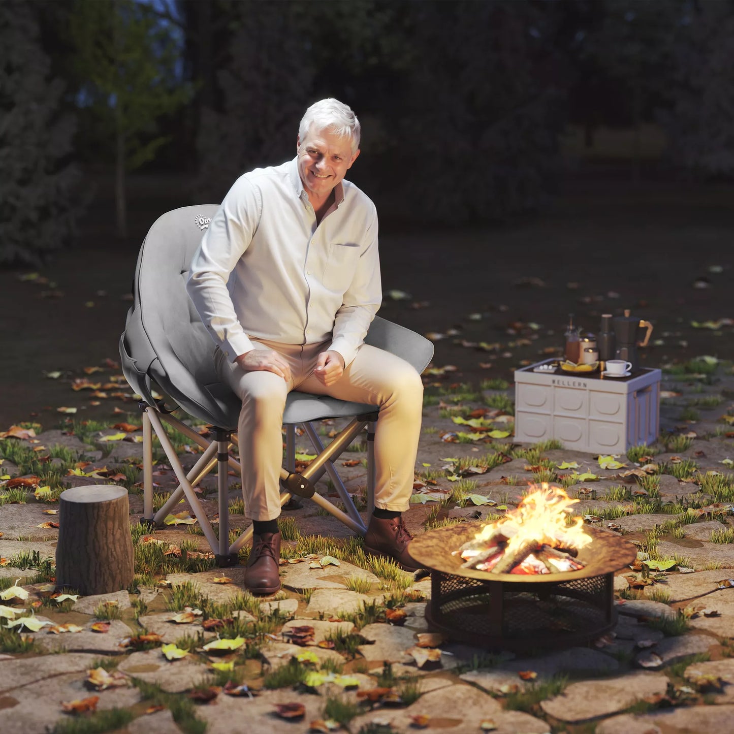 Sulankstoma Kempingo Kėdė su Šonine Kišene ir Nešiojimo Krepšiu, Paminkštinta, Iki 120kg Apkrovos, Tamsiai Pilka