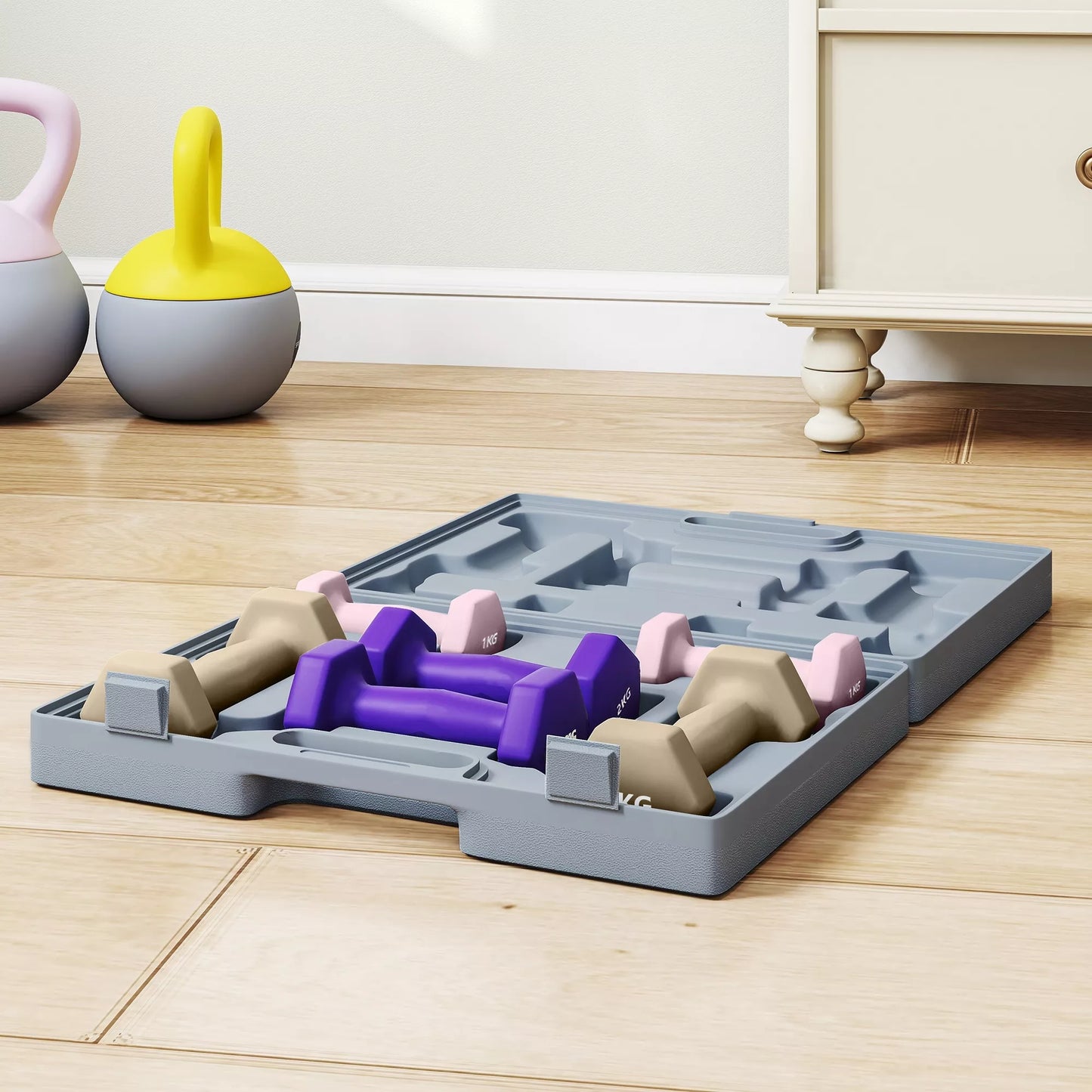 Hantelių rinkinys, 6 vnt. komplektas su svoriais, plieninis hantelių rinkinys, 1kg, 2kg, 3kg