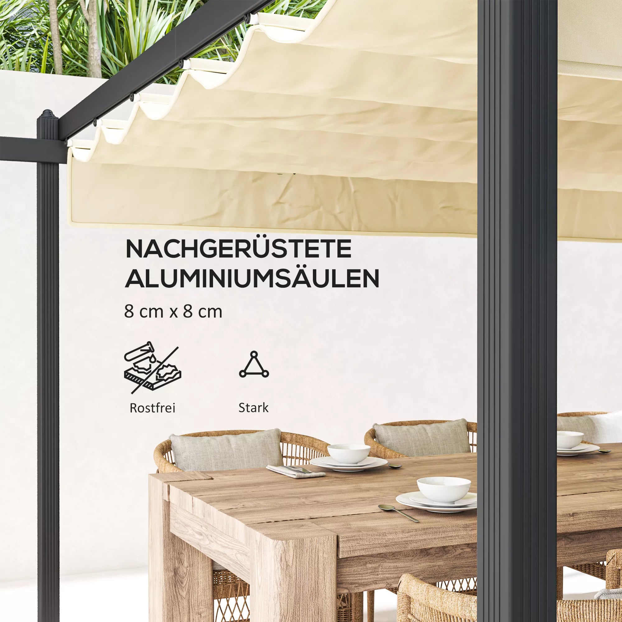 Reguliuojama sodo pergola, paviljonas su aliuminio rėmu, lauko baldakimas, skirtas sodui, balkonui, terasai, smėlio spalvos