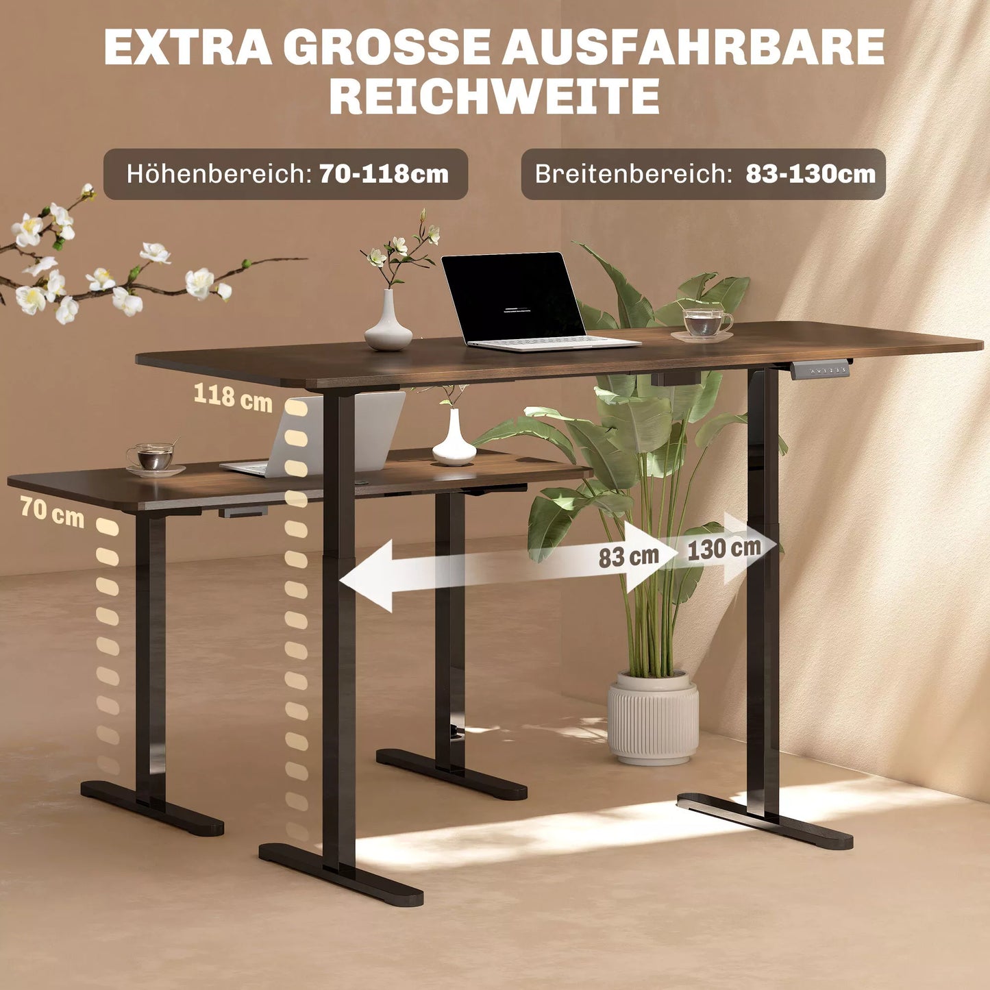 Elektrinis stalo rėmas, reguliuojamas aukštis, su atminties funkcija, plienas, juodas