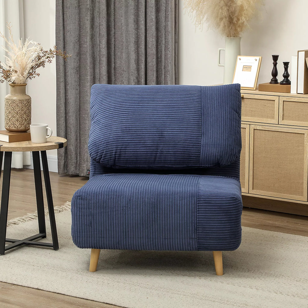 2 viename miegamoji sofa-kėdė svečio lova, reguliuojama galvos atrama, kordilokos išvaizda, 82 cm x 87 cm x 89 cm, mėlyna