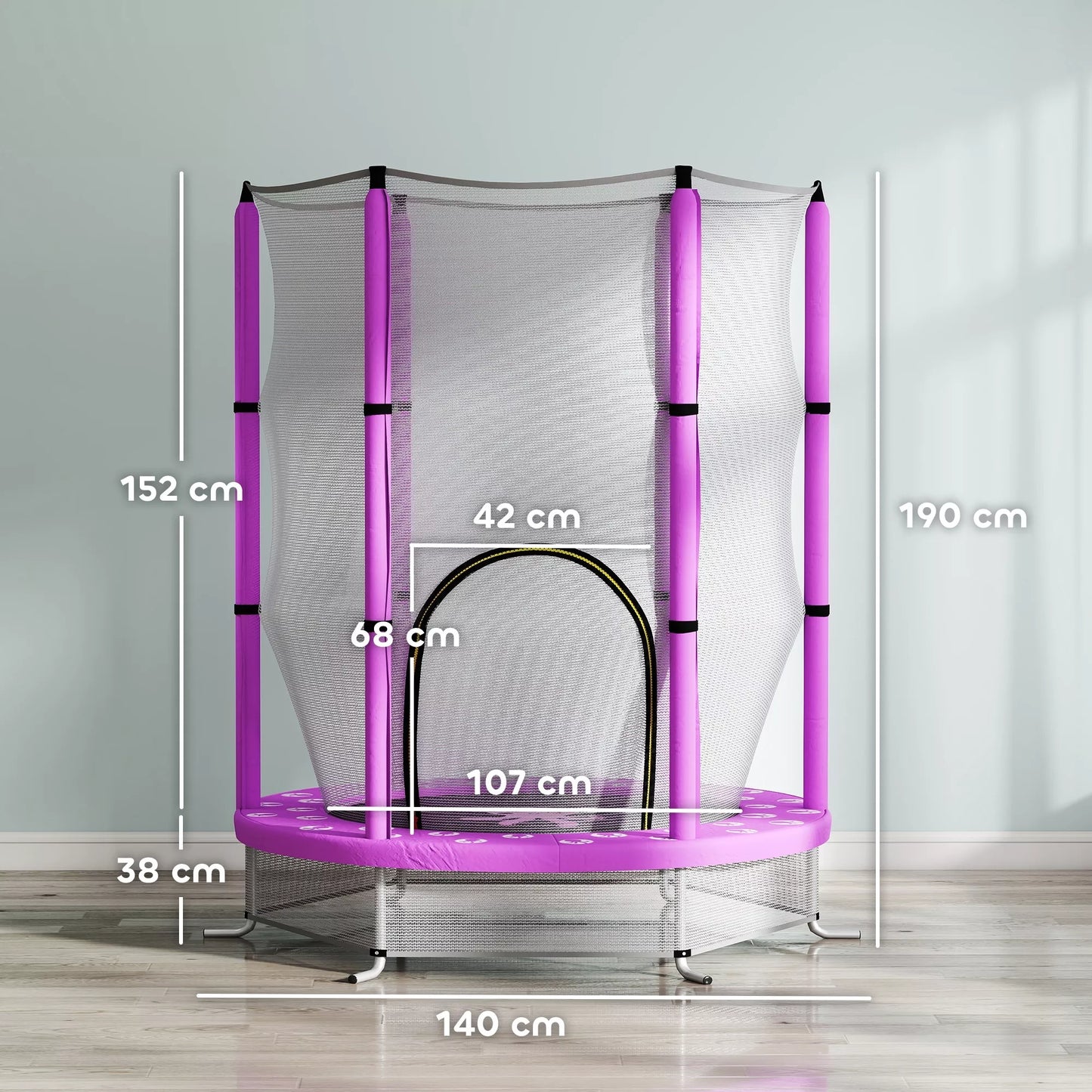 Vaikams skirtas batutas su apsauginiu tinklu, vidaus ir lauko reikmėms, 3-6 metai, violetinis