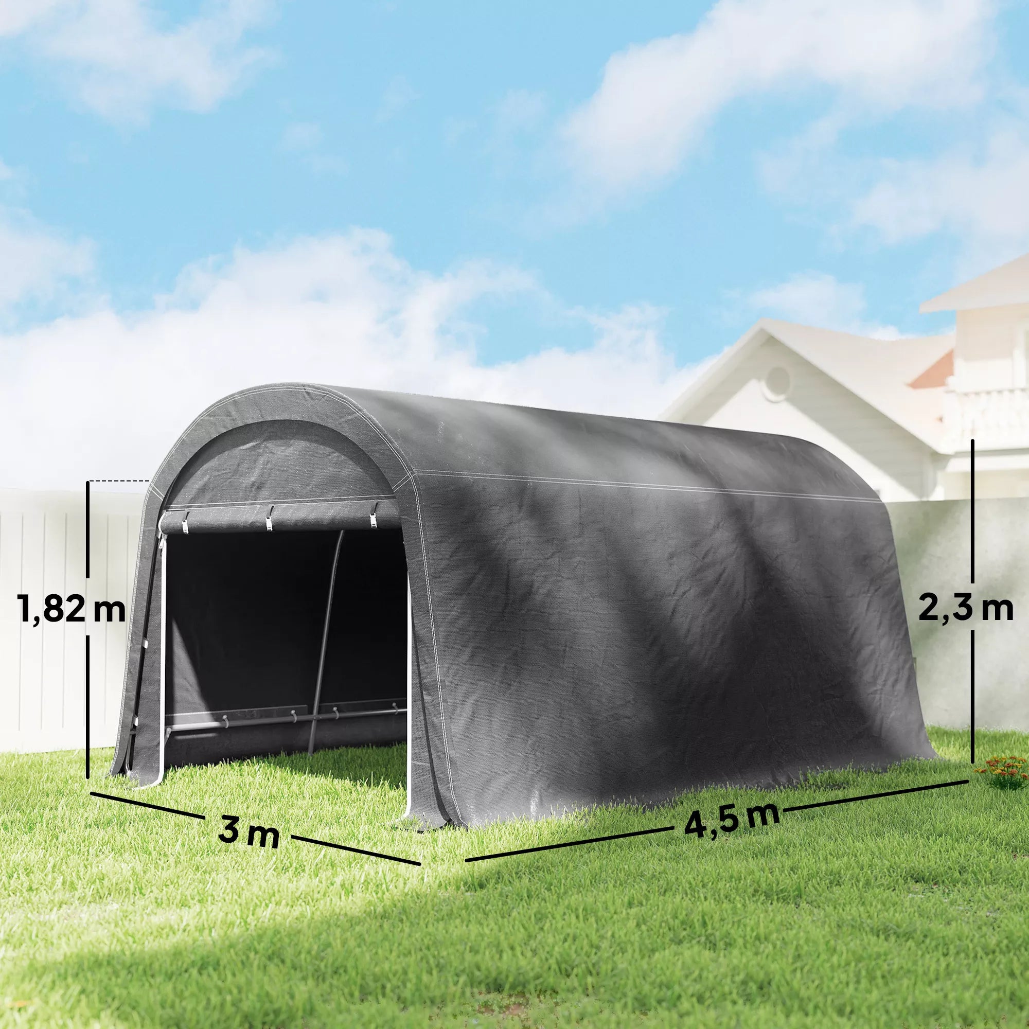 Palapinė-garažas sodo įrankiams ir technikai, 300x450x230 cm (tamsiai pilka)