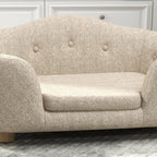 Kreminė pliušinė gyvūnų sofa be pagalvės kitu rakursu